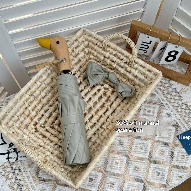 All-Weather 3-Fold Sun Umbrella with Duck-Head Handle UV Protection for Kids & Adults