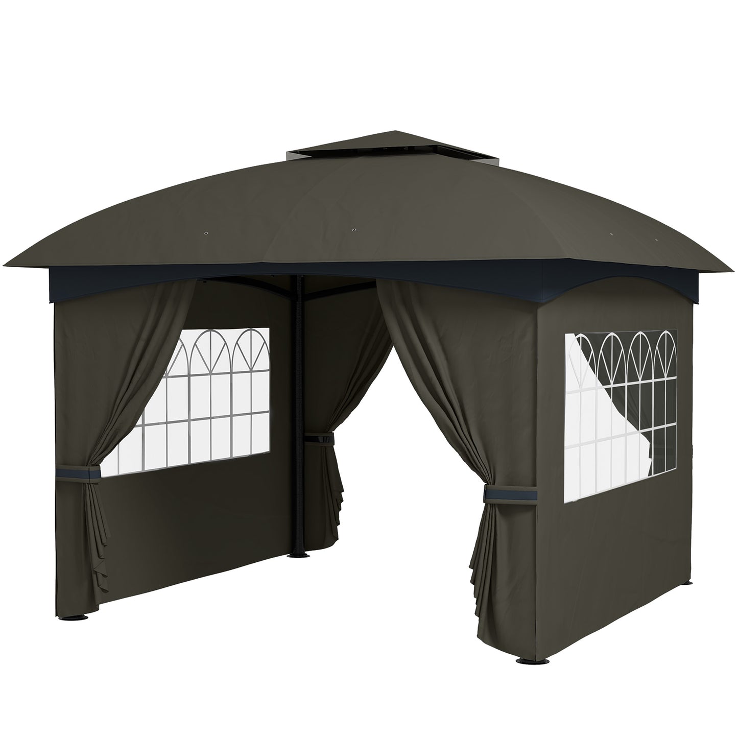 Outdoor Gazebo with Curtains & Church Windows - Dark Gray