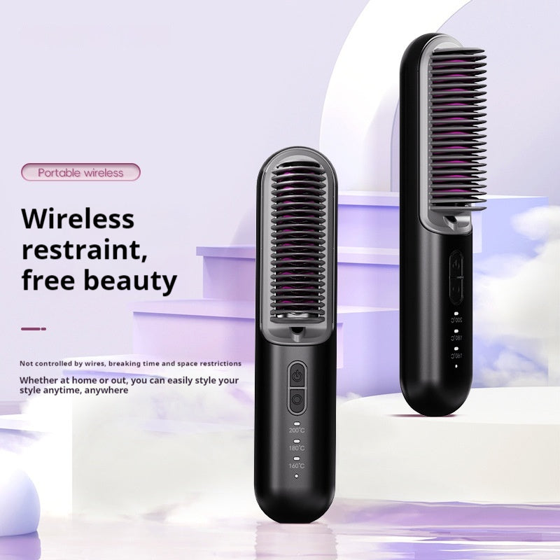 Wireless Hair Straightening Comb with Anion Technology - Portable Electric Hair Tool
