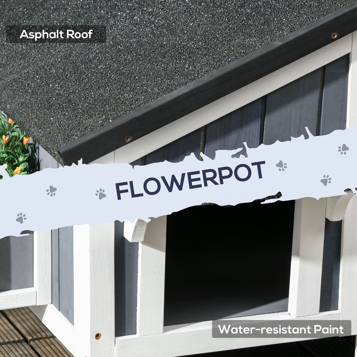 Outdoor Cat House with Weather-Resistant Roof & Garden Bed - Gray, 850x590x230mm