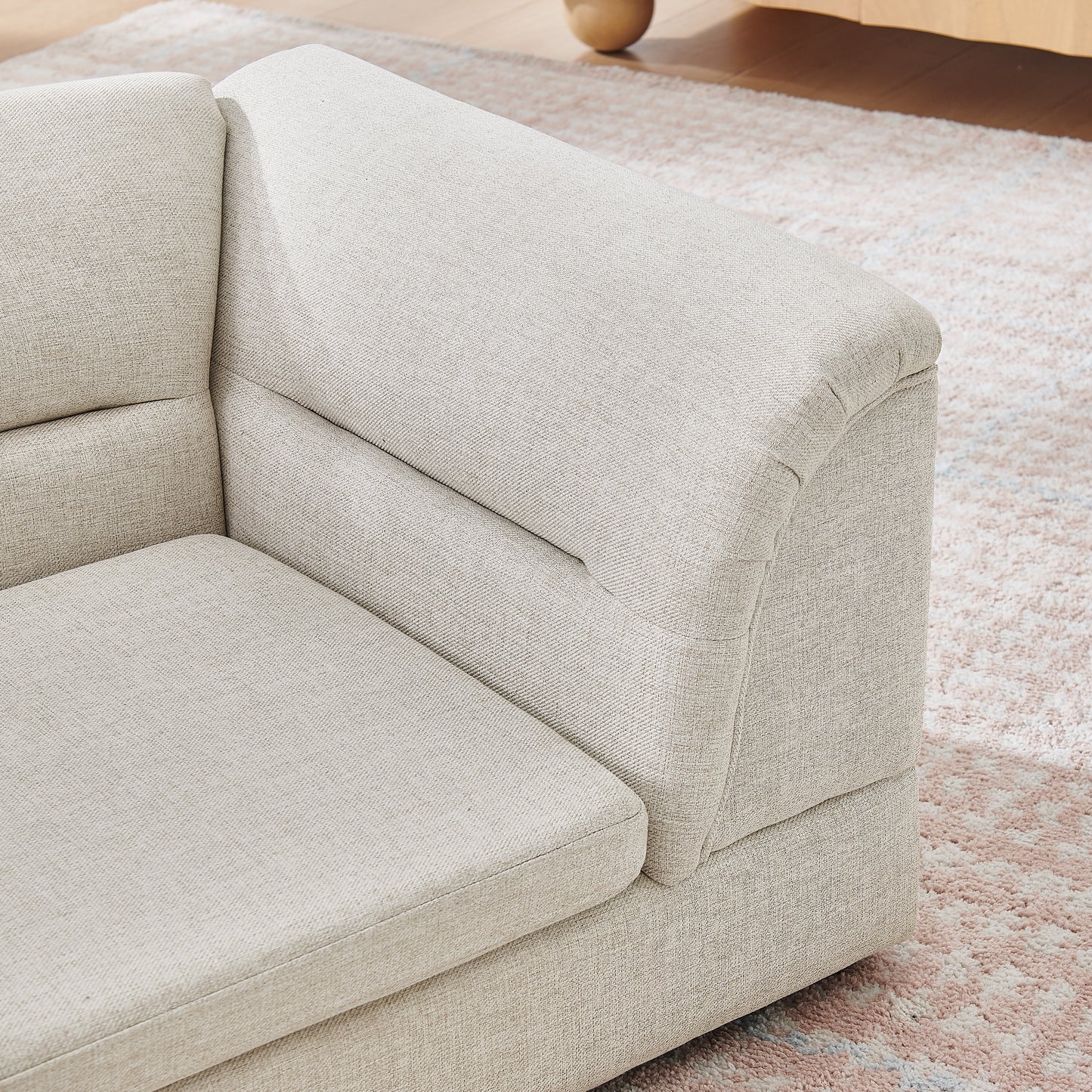 Oversized Pet Sofa Bed with Curved Armrest in Linen Fabric for Large Dogs - Beige
