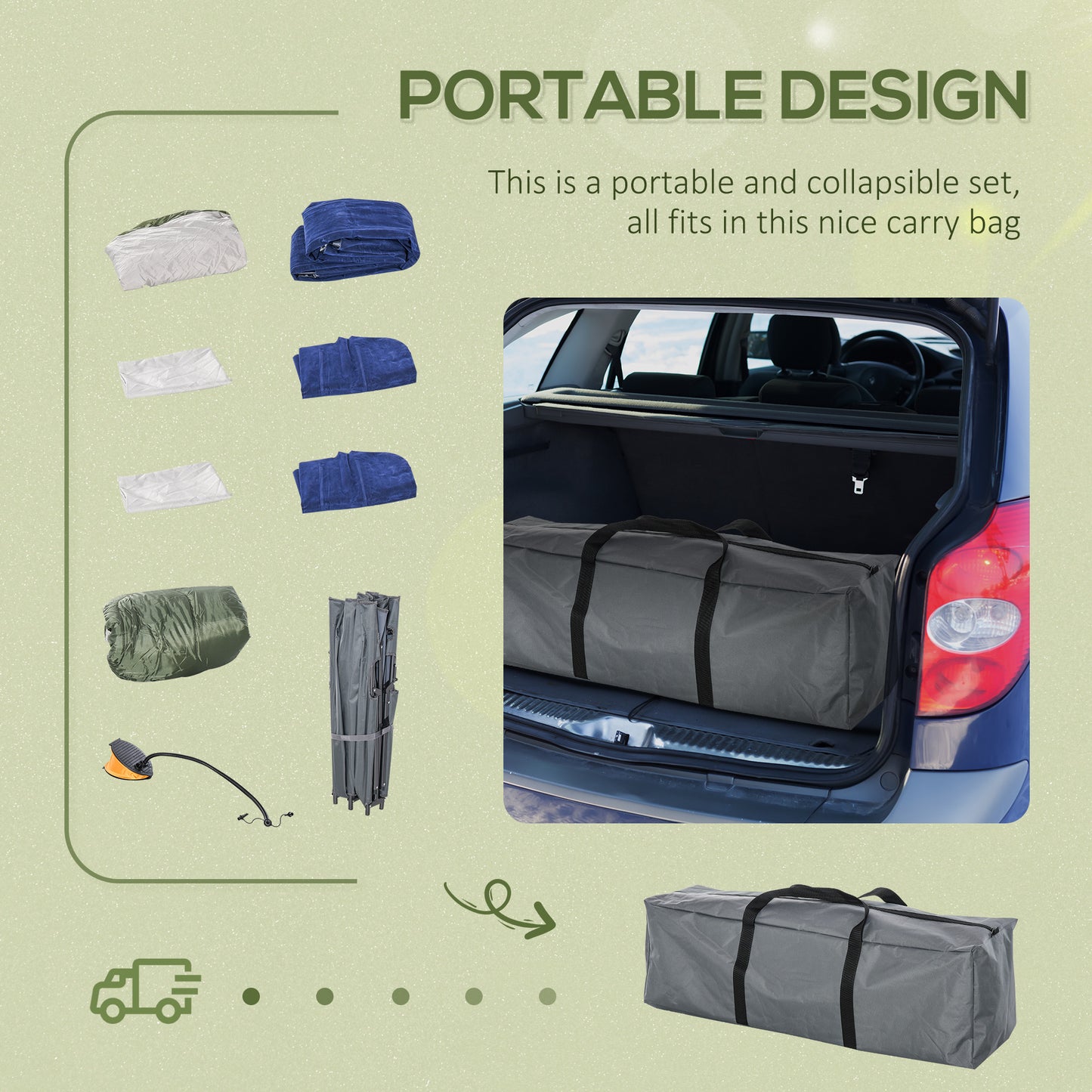 2-Person Portable Camping Cot Set with Sleeping Bag & Air Mattress