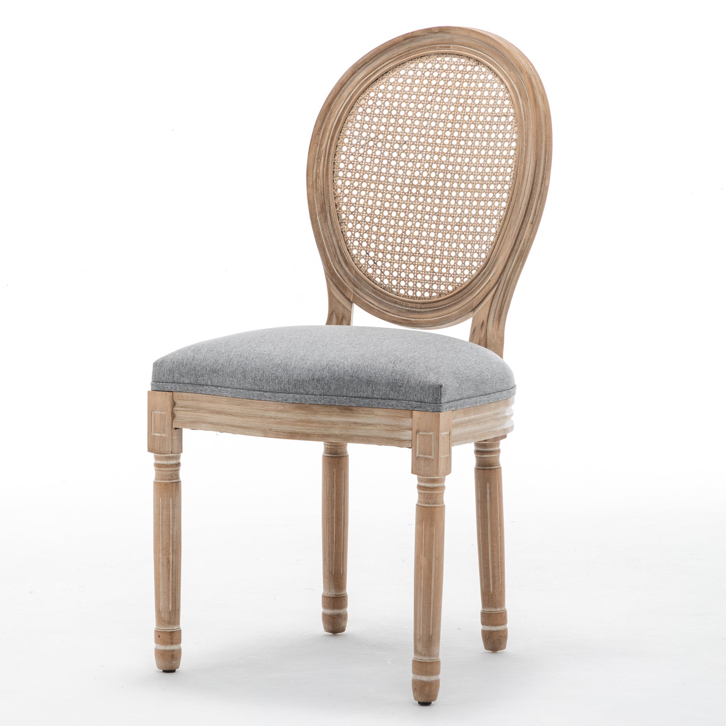 Farmhouse Dining Chairs Set of 2 - Grey Linen & Rattan Backrest
