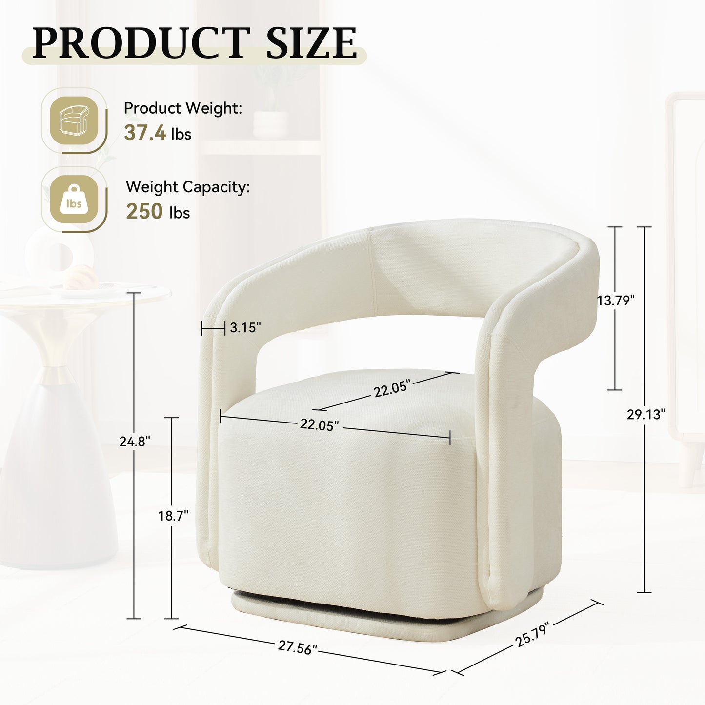Comfy Chenille Fabric Swivel Accent Armchair - White