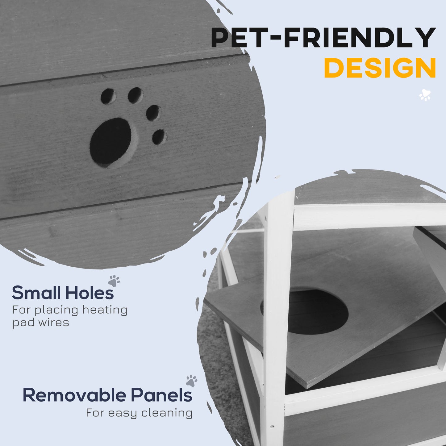 Outdoor Wooden Cat House with Asphalt Roof, Escape Doors & Jumping Platform