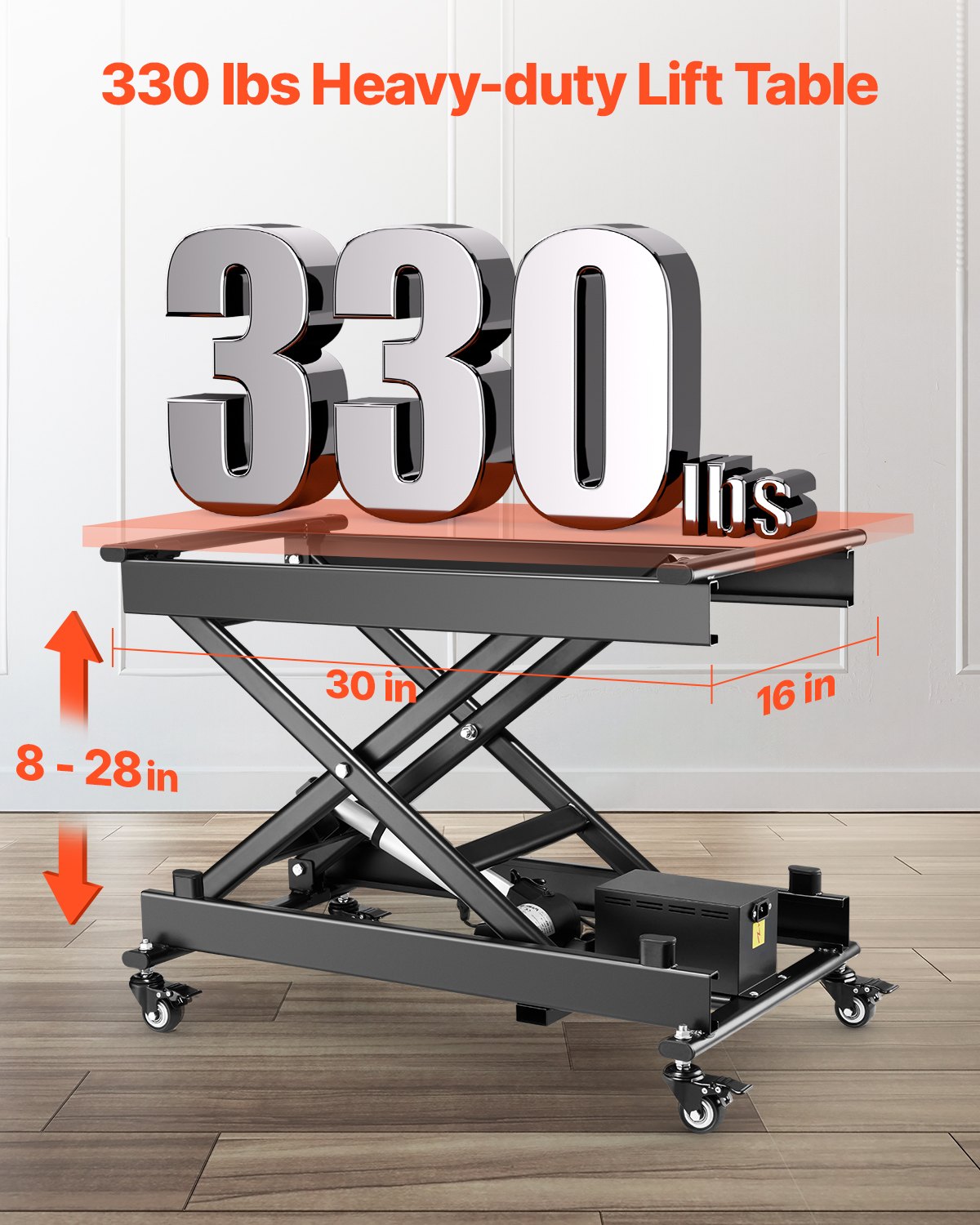 Electric Lift Table 330 Lb Capacity, 28-Inch Adjustable Height, Heavy-Duty Scissor Platform