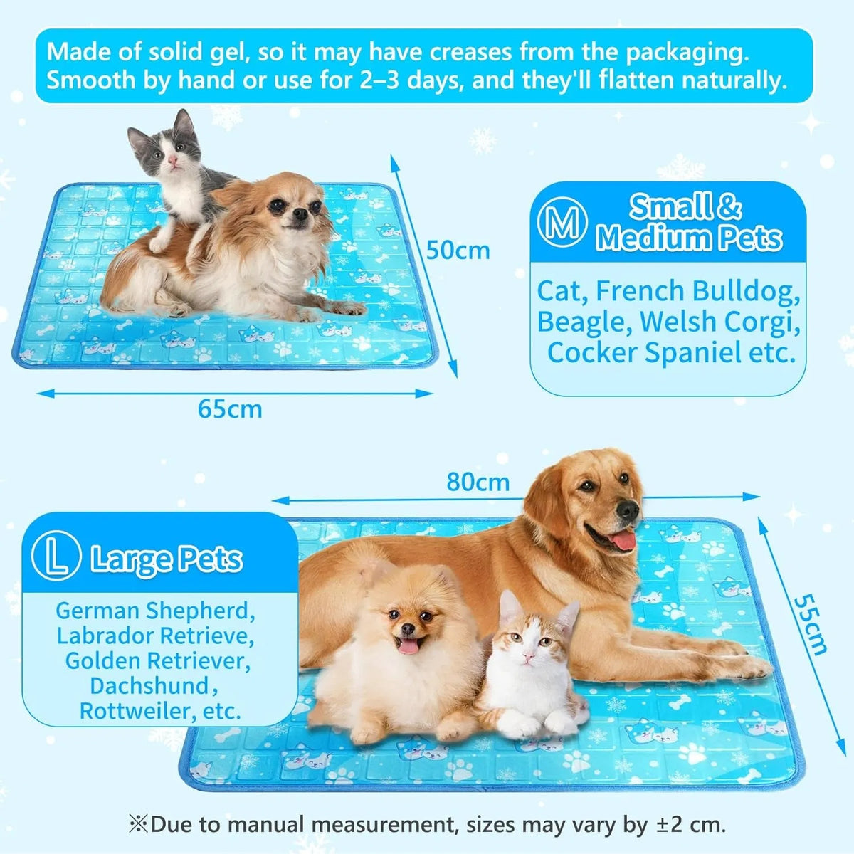 Pet Cooling Mat Self-Cooling Gel Bed Waterproof & Durable for Dogs