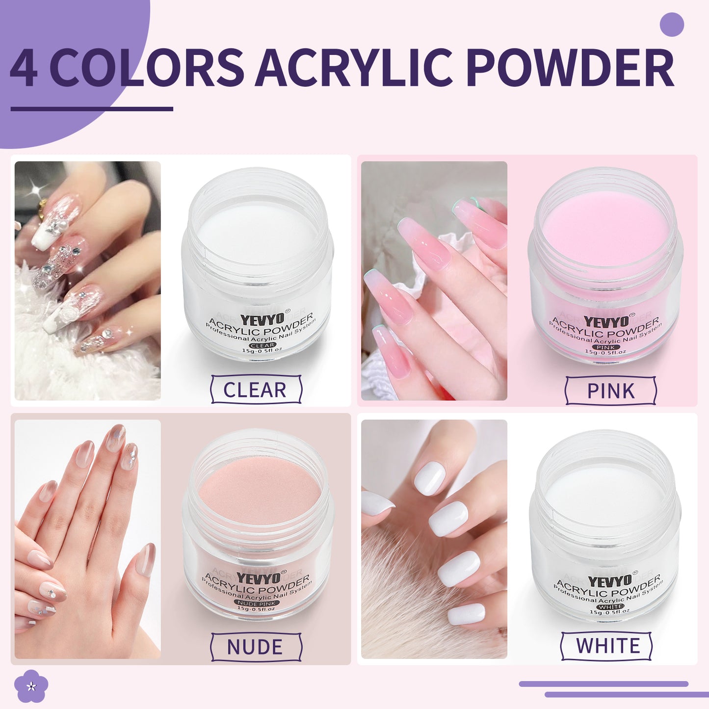 Complete Acrylic Nail Kit with Monomer, 4 Powders, Brushes & Nail Forms