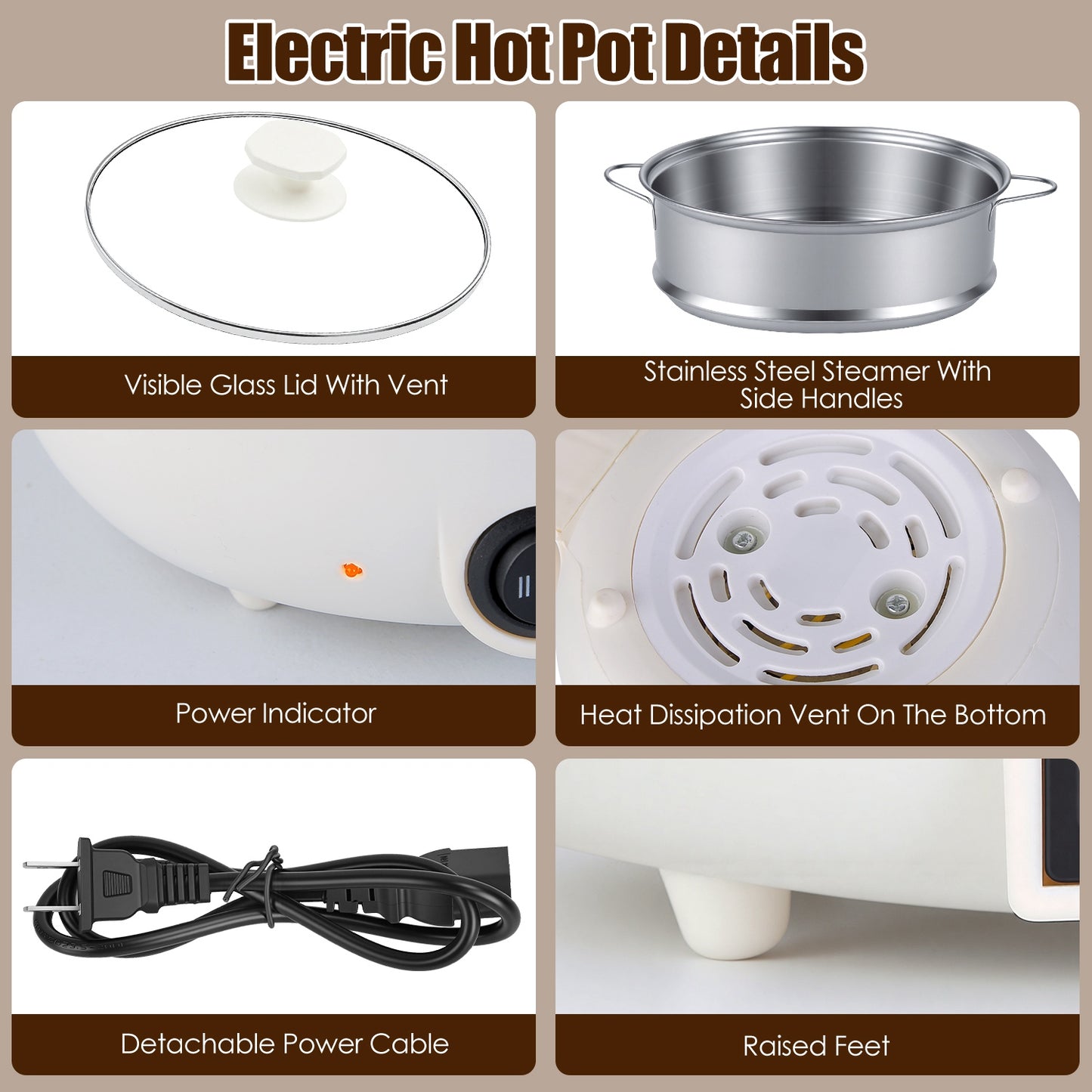 1.8L Portable Electric Hot Pot with Steamer - Dual Power