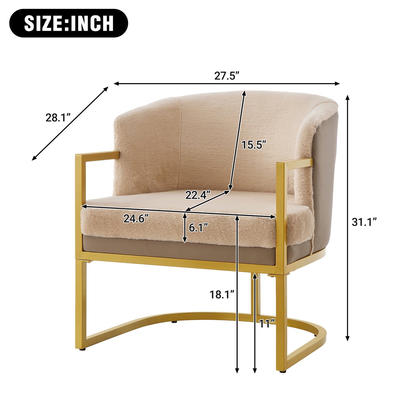 Cozy Upholstered Accent Chair with Gold Metal Frame - Brown