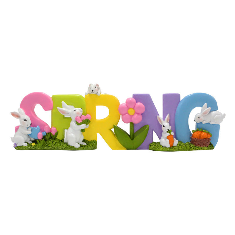 Outdoor Resin Bunny Decoration - Pastoral Alphabet Bunny Ornament for Garden & Party