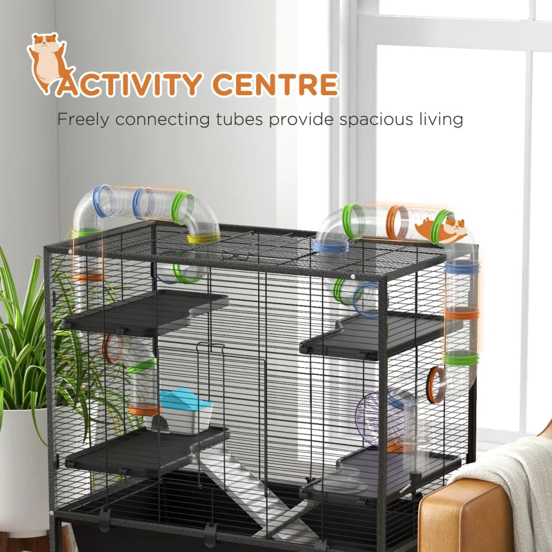 Small Animal Cage for Hamsters & Gerbils with Tubing, Wheel & Ramps