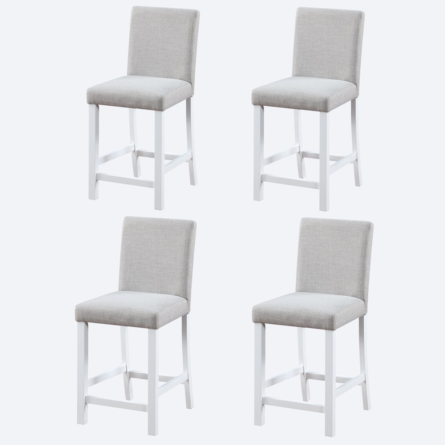 Counter Height Chairs Set for 4 - Padded Seat, White & Gray