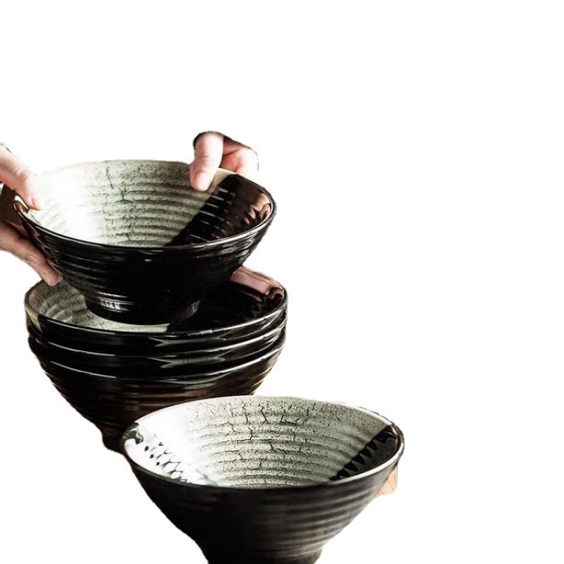 Large Ceramic Noodle Bowl - Frosted Chinese Style Tableware for Kitchen