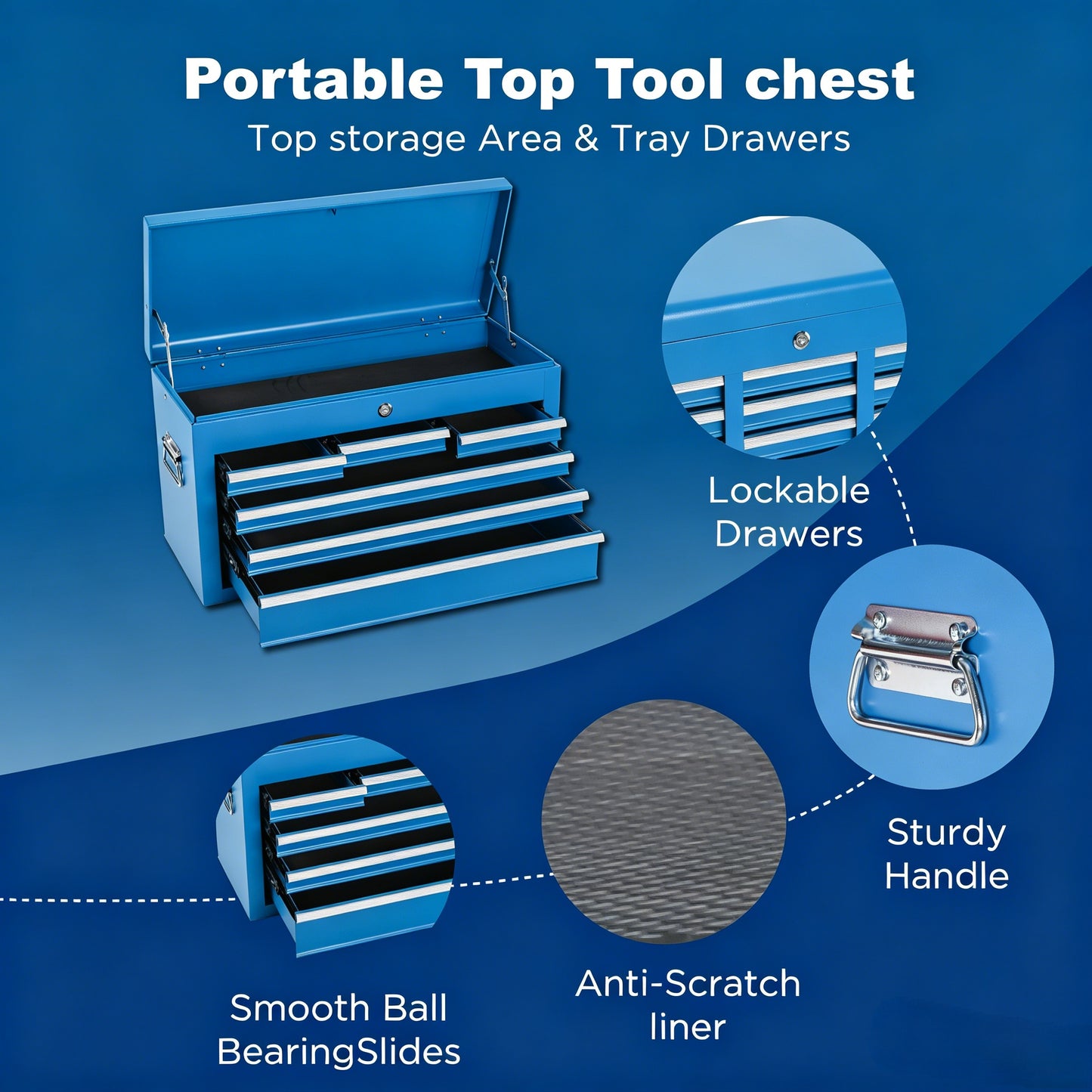 8-Drawer Steel Rolling Tool Chest with Detachable Top Box - Garage Storage
