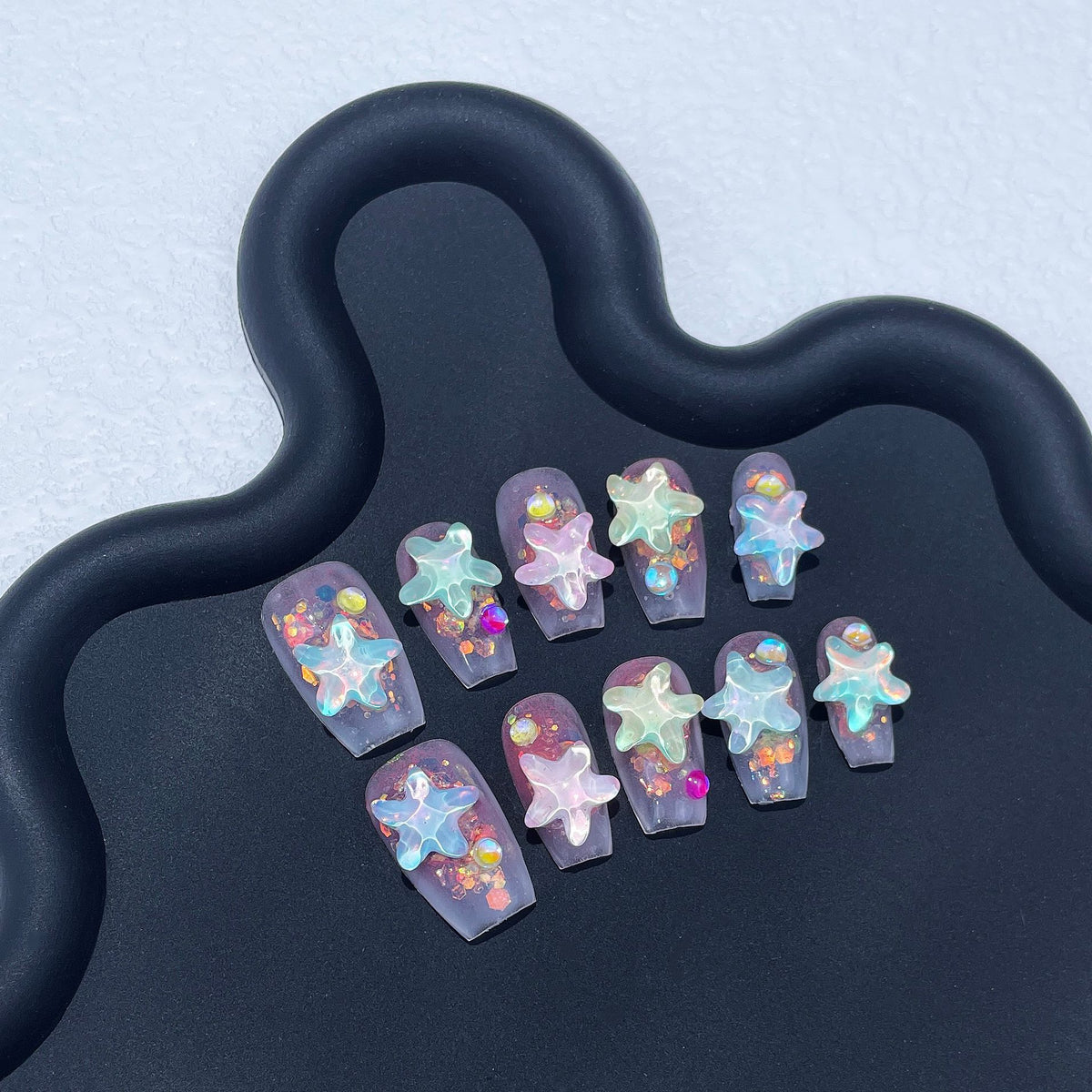 Nail Art Stickers Short Nail Decals Water Ripple Starfish Pattern Set for Ladies