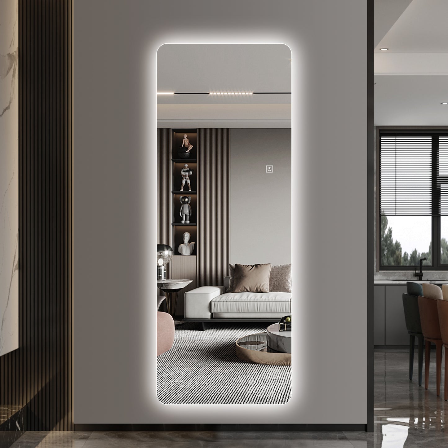 Wall-Mounted LED Full Length Mirror - 63" x 24" Silver Backlit