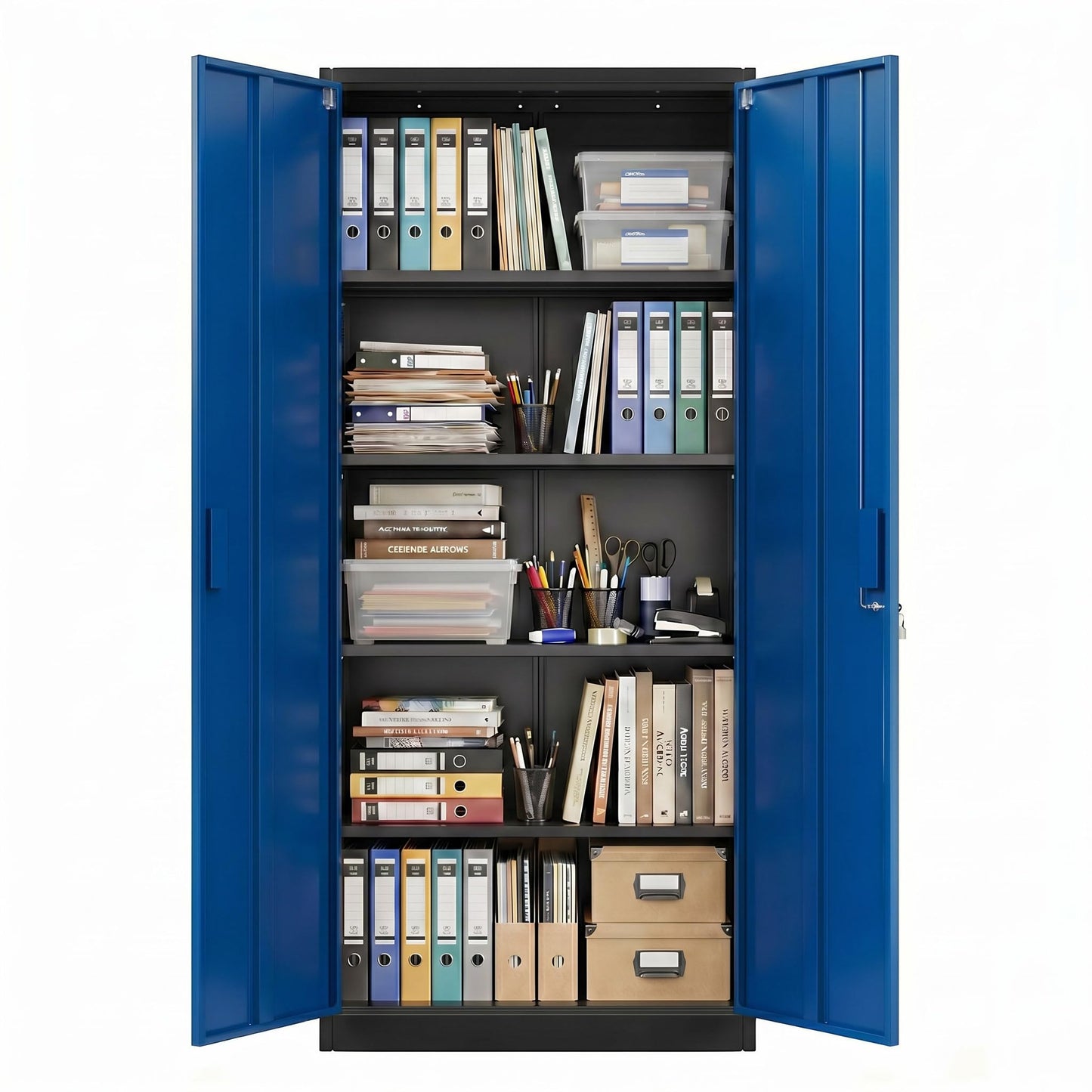 Lockable Metal Garage Storage Cabinet with Adjustable Shelves - Black & Blue