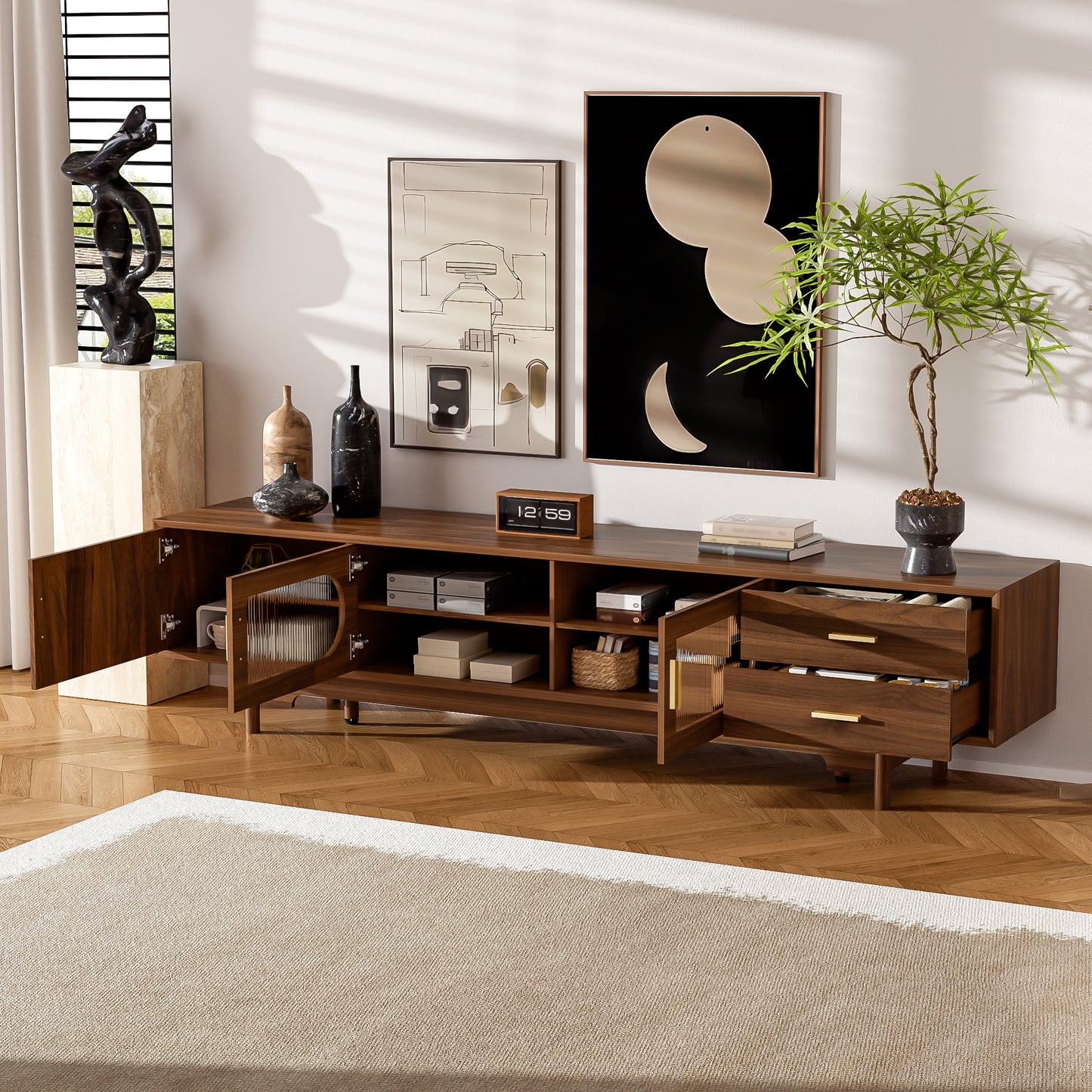 78-Inch Modern TV Stand for TVs Up to 85" - Walnut Finish