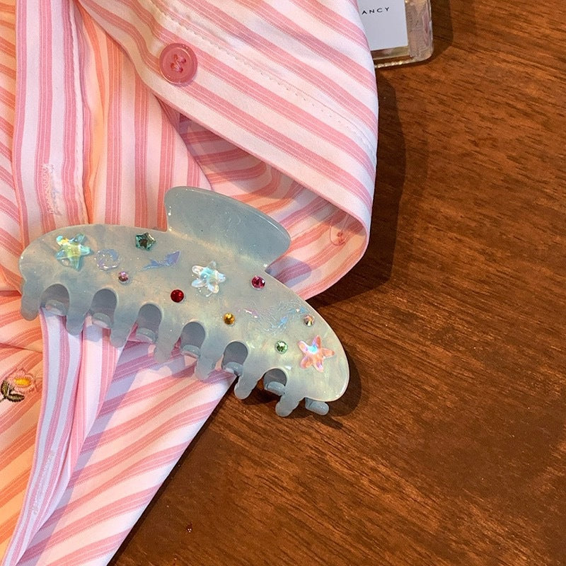 Blue Acetic Acid Hair Clip - Retro Grip Claw Clip