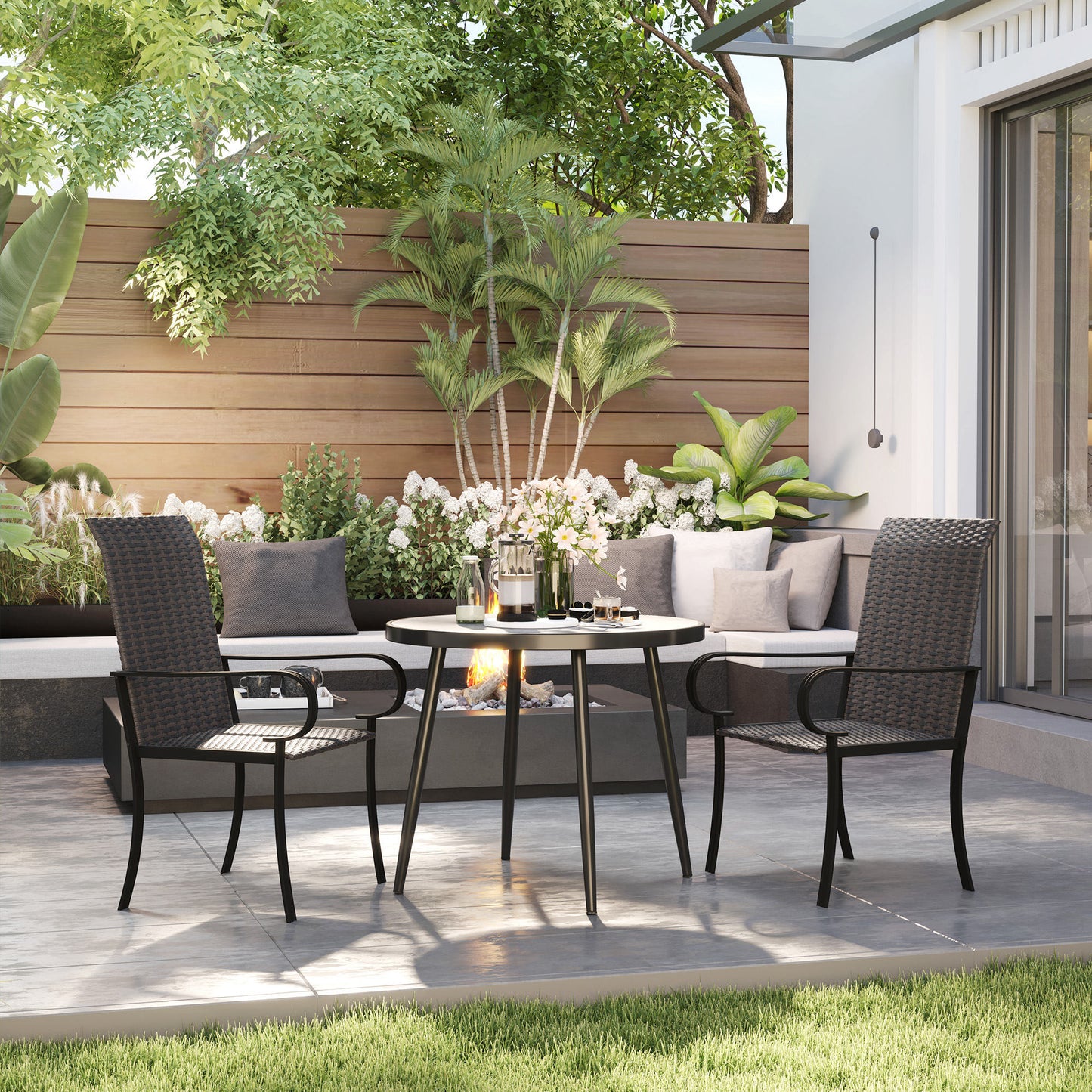 Set of 2 Outdoor Dining Chairs with Armrests - Brown