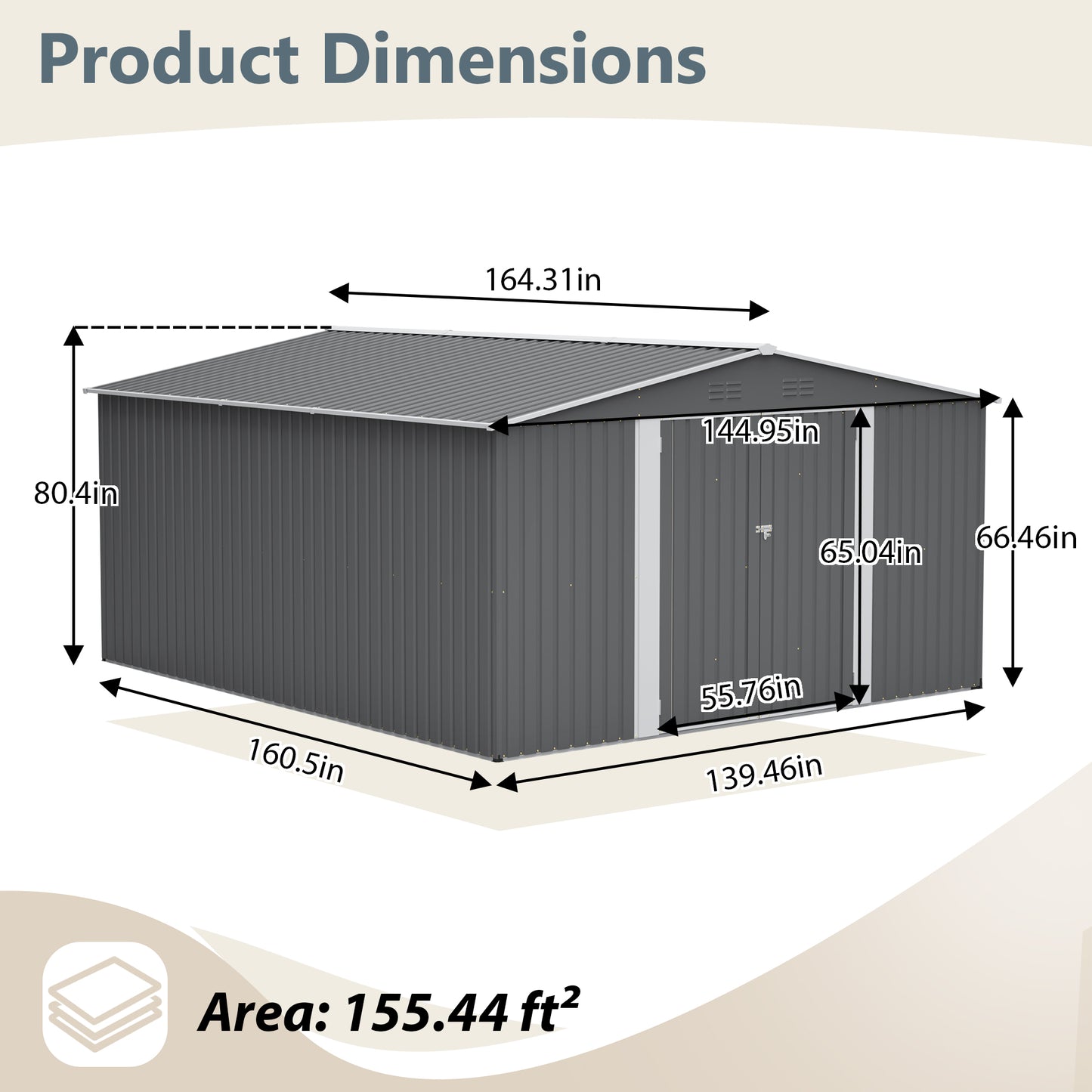12x14 ft Outdoor Metal Storage Shed - Waterproof Garden Tool Shed