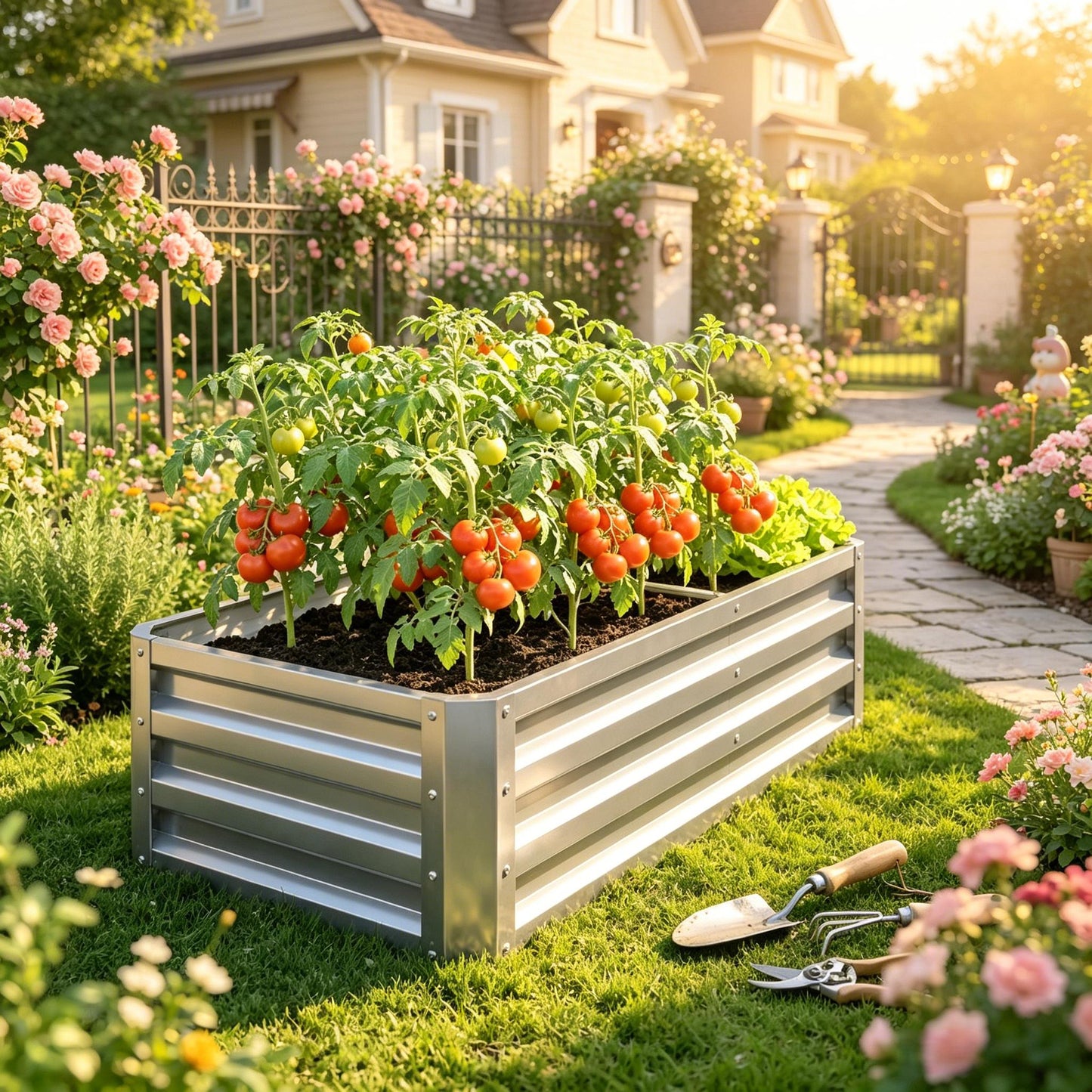 Galvanized Metal Raised Garden Bed - 4' x 2' Planter for Vegetables, Herbs, Flowers