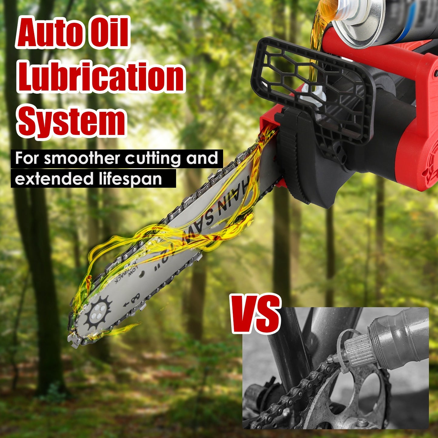 12-Inch Cordless Electric Chainsaw with 21V Battery & Auto Oiler - Tree & Wood Cutting