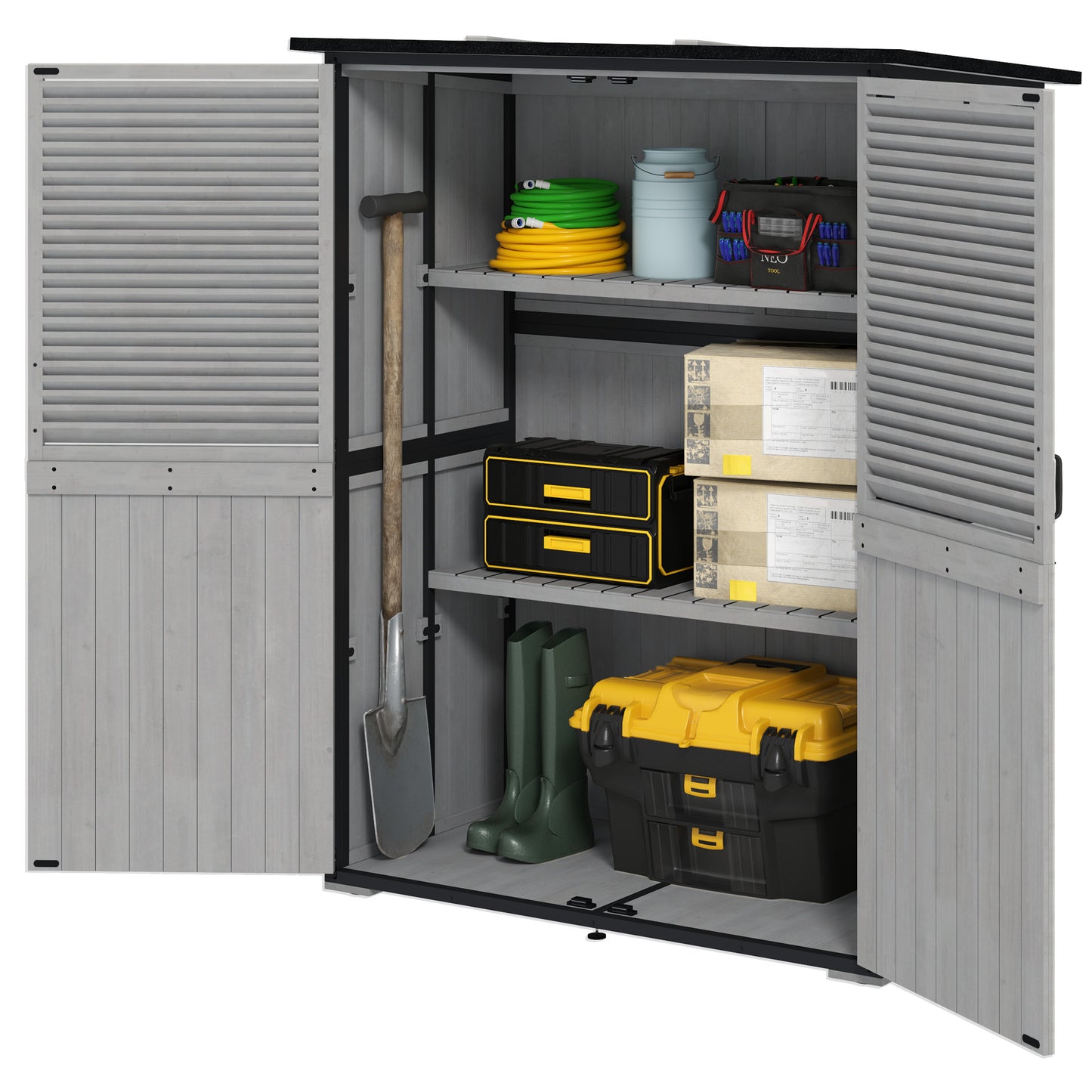 Wood Storage Shed, Outdoor Garden Shed With Asphalt Roof, 2 Shelves,