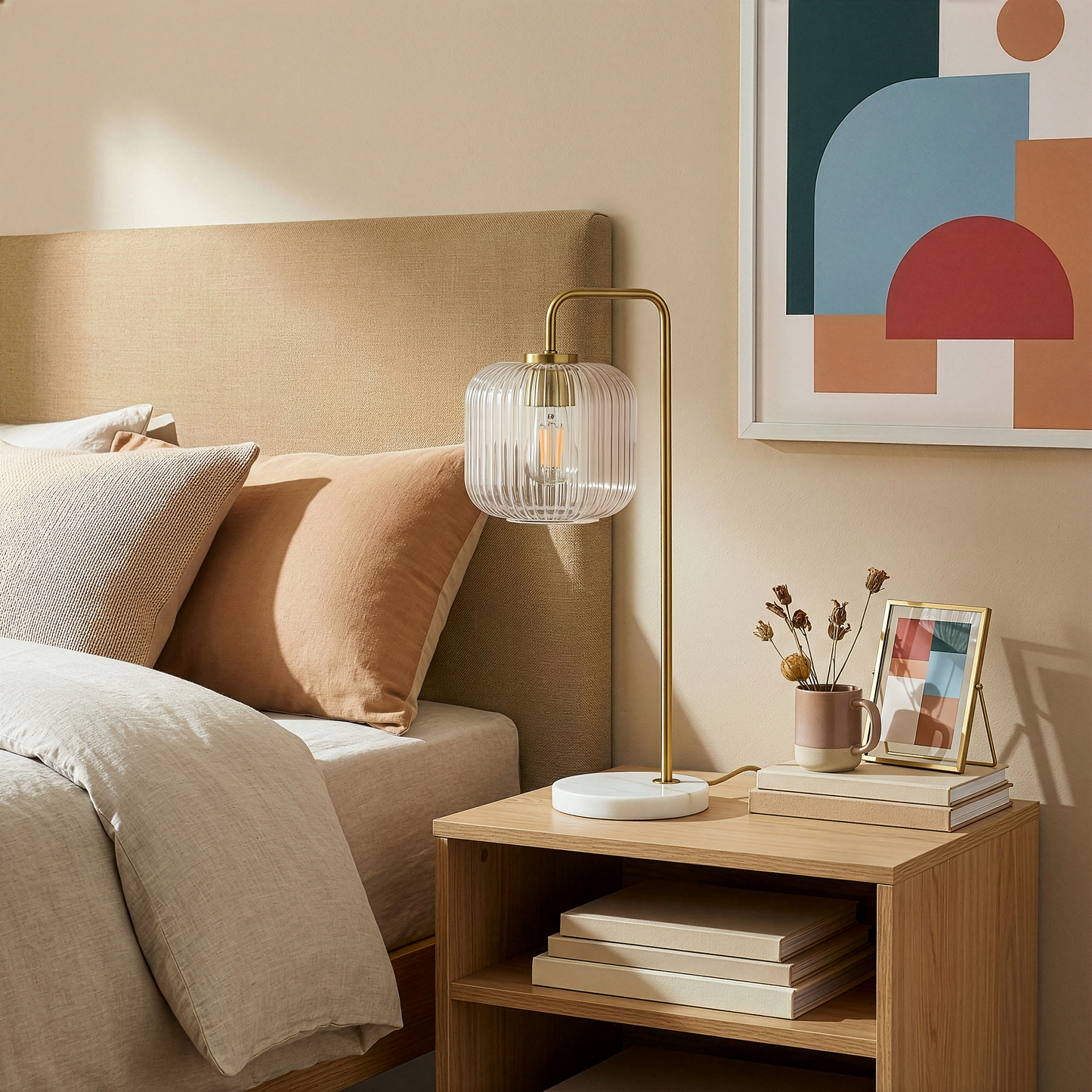 Haven Clear Glass Table Lamp with Gold Brush Metal Base - 23-Inch
