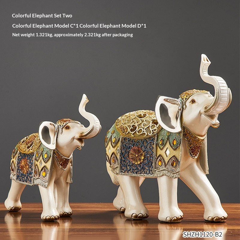 Elephant Desktop Ornament Set for Living Room Decor - Resin Art Piece