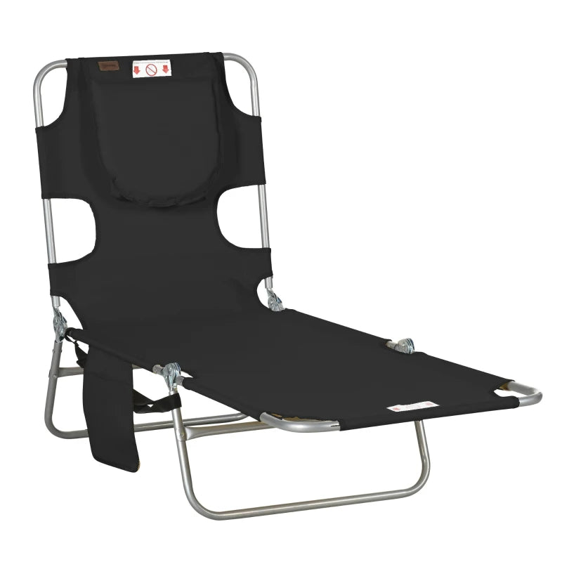 Adjustable Folding Chaise Lounge Chair with Face Cavity - Black