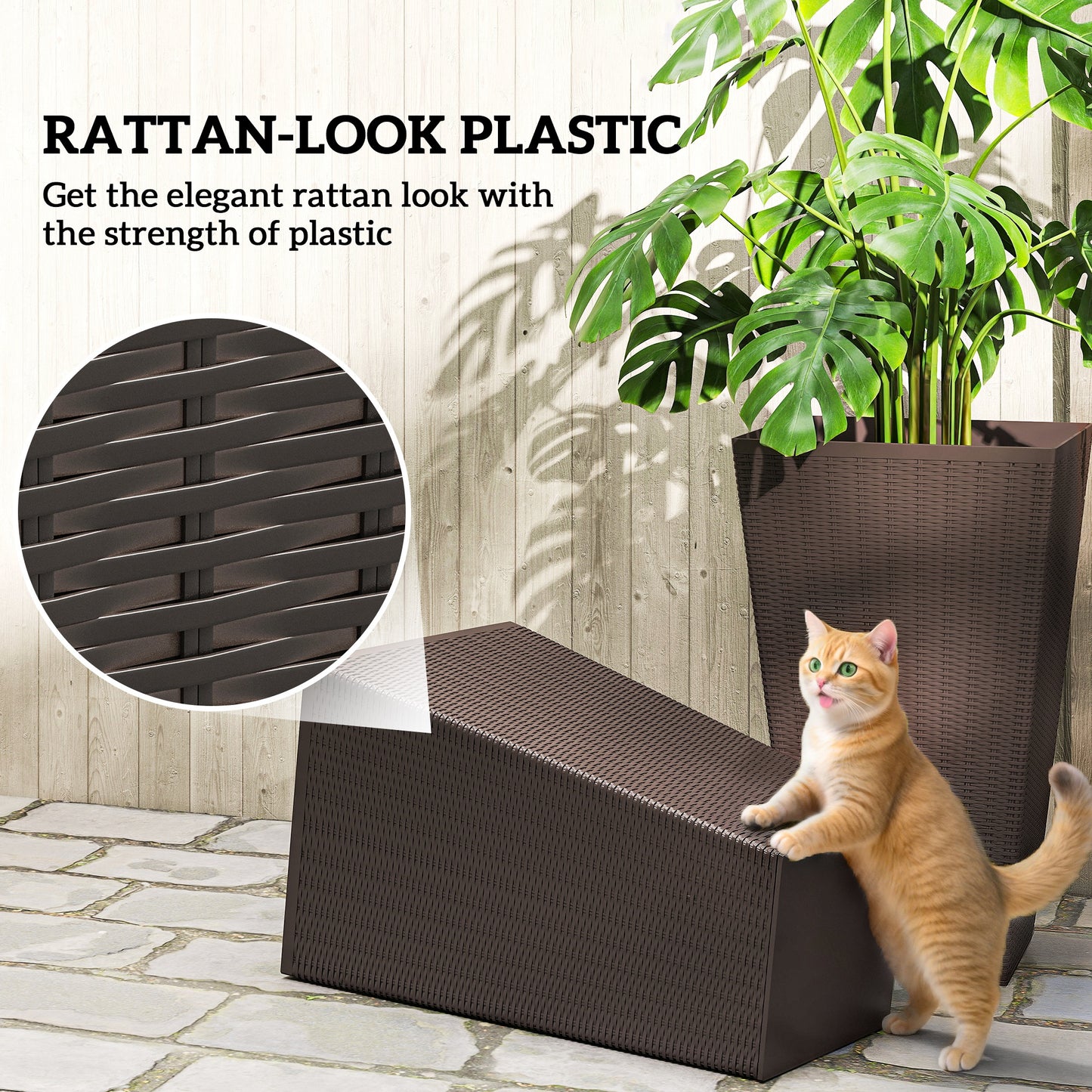 Set of 3 Tall Outdoor and Indoor Plant Pots with Drainage Holes - 24 Inch Brown
