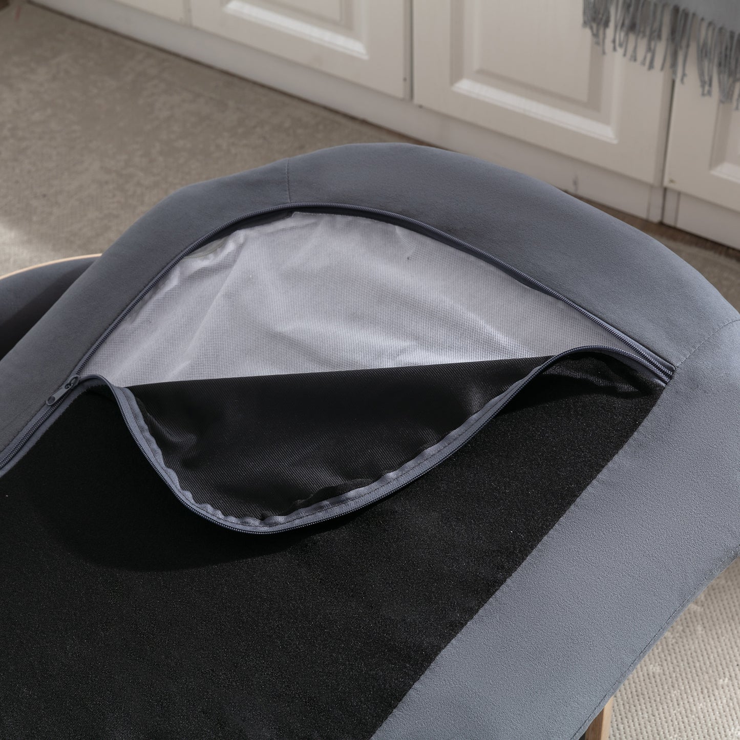 Large Scandinavian Style Elevated Dog Bed with Velvet Cushion and Solid Wood Legs