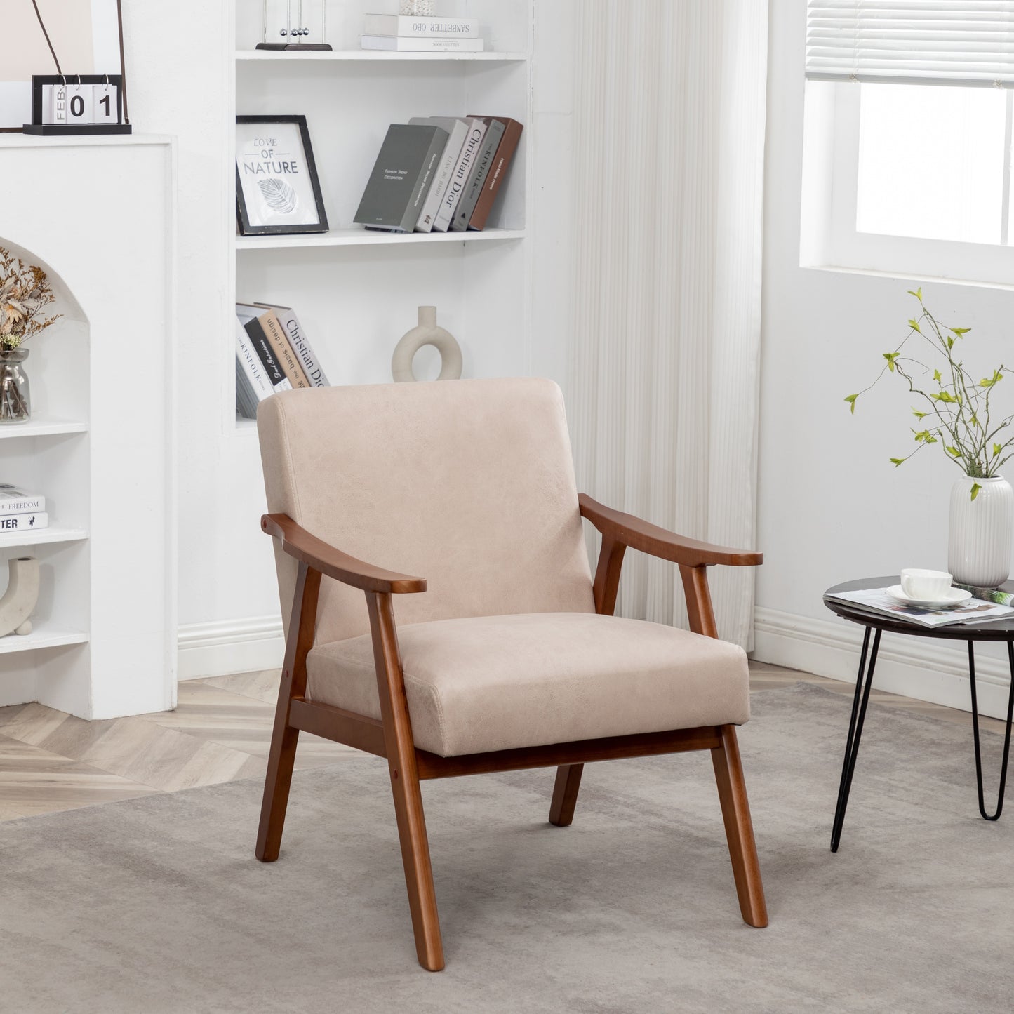 Accent Chair With Microfiber Upholstery And Solid Wood Frame, Classic