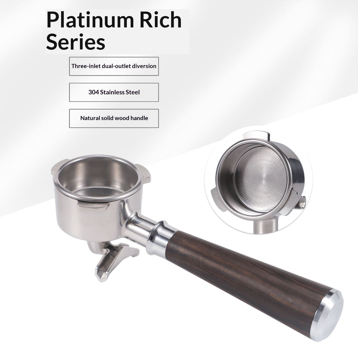 Stainless Steel Coffee Machine Dual-Spout Handle - Solid Wood Finish