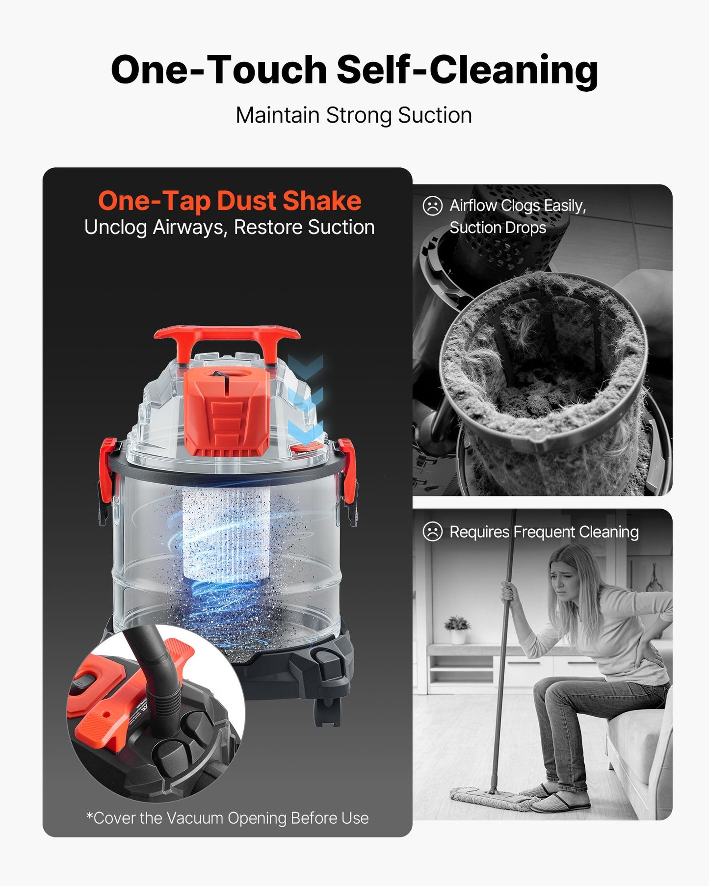 Wet Dry Shop Vacuum Cleaner 5.8 Gallon 4 Peak HP with Self-Cleaning Filter