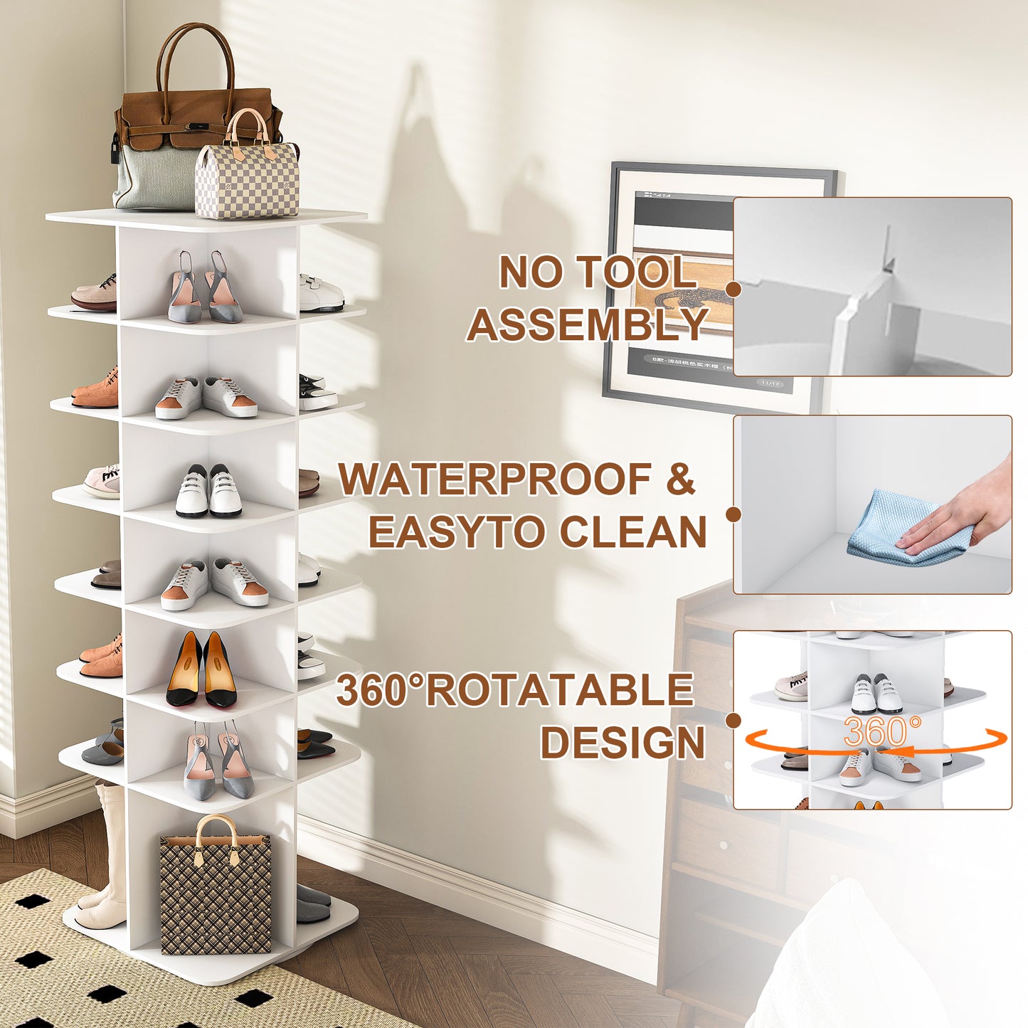 Rotating Shoe Rack Tower, 7-Tier Spinning Rack, Free Standing 360