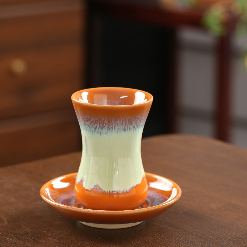 Chinese Ceramic Tapered Handled Tea Cup with Saucer - 125ml
