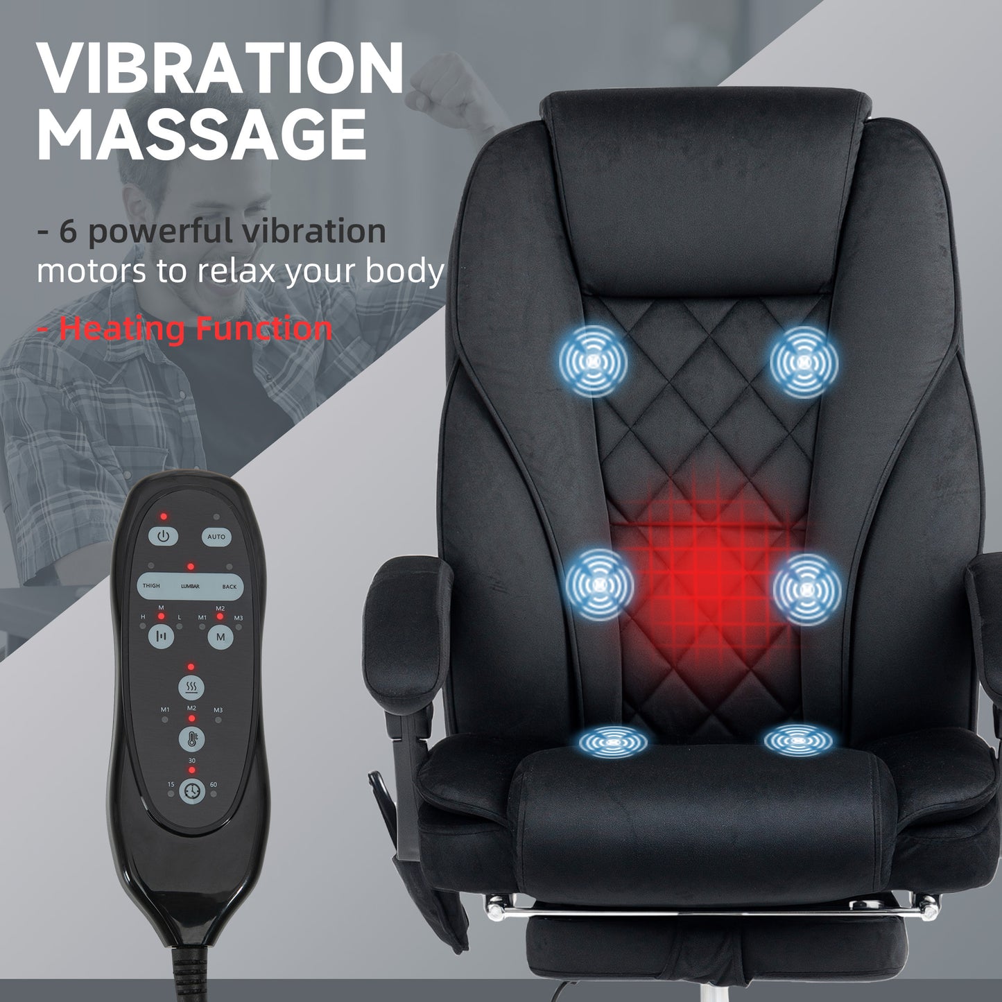 Heated Reclining Massage Office Chair with Adjustable Height - Black