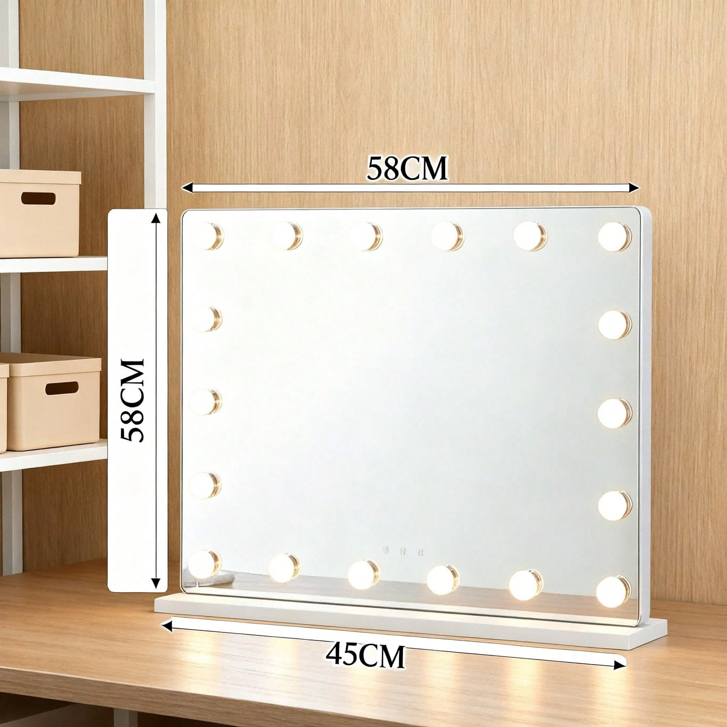 Large LED Vanity Mirror with 15 Dimmable Bulbs & USB Charging Port