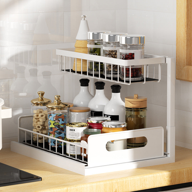 Pull-Out Double Layer Kitchen Sink Rack Removable Storage Organizer