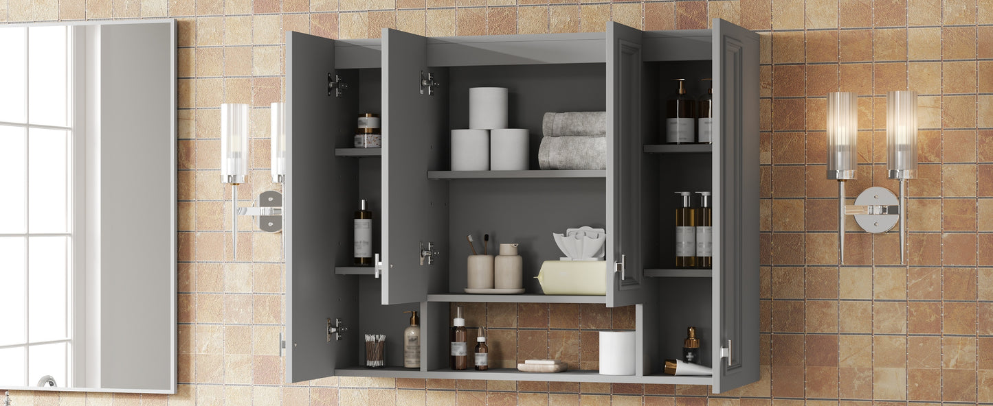 Wall-Mounted Modern Bathroom Cabinet with 5 Adjustable Shelves - Gray