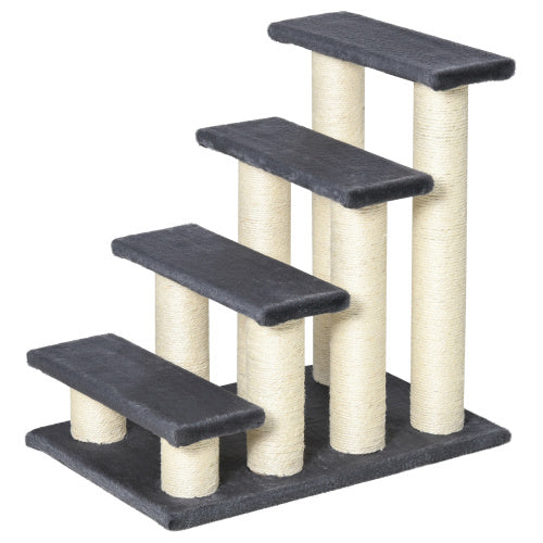 Gray Cat Tree with 4 Steps for High Beds and Couches - Indoor Climbing & Scratching Post