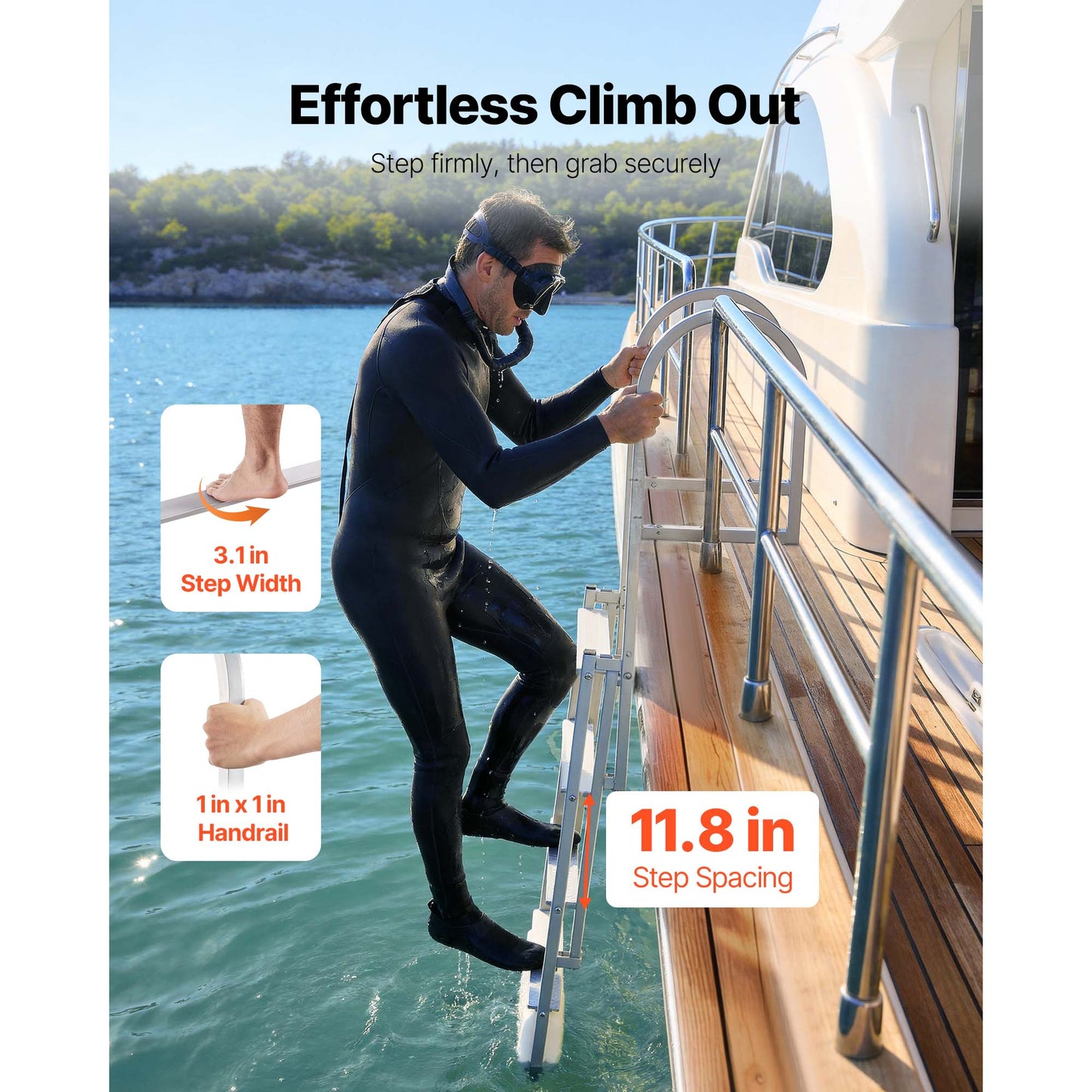Retractable Aluminum Dock Ladder 4 Steps Marine Pool Boat Swim Accessory