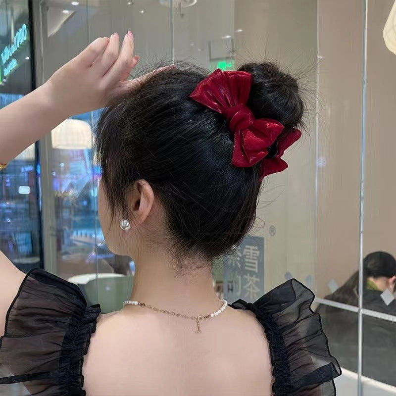 Elegant Bow Bun Grip Hair Accessory for Women - Black, Champagne, Red