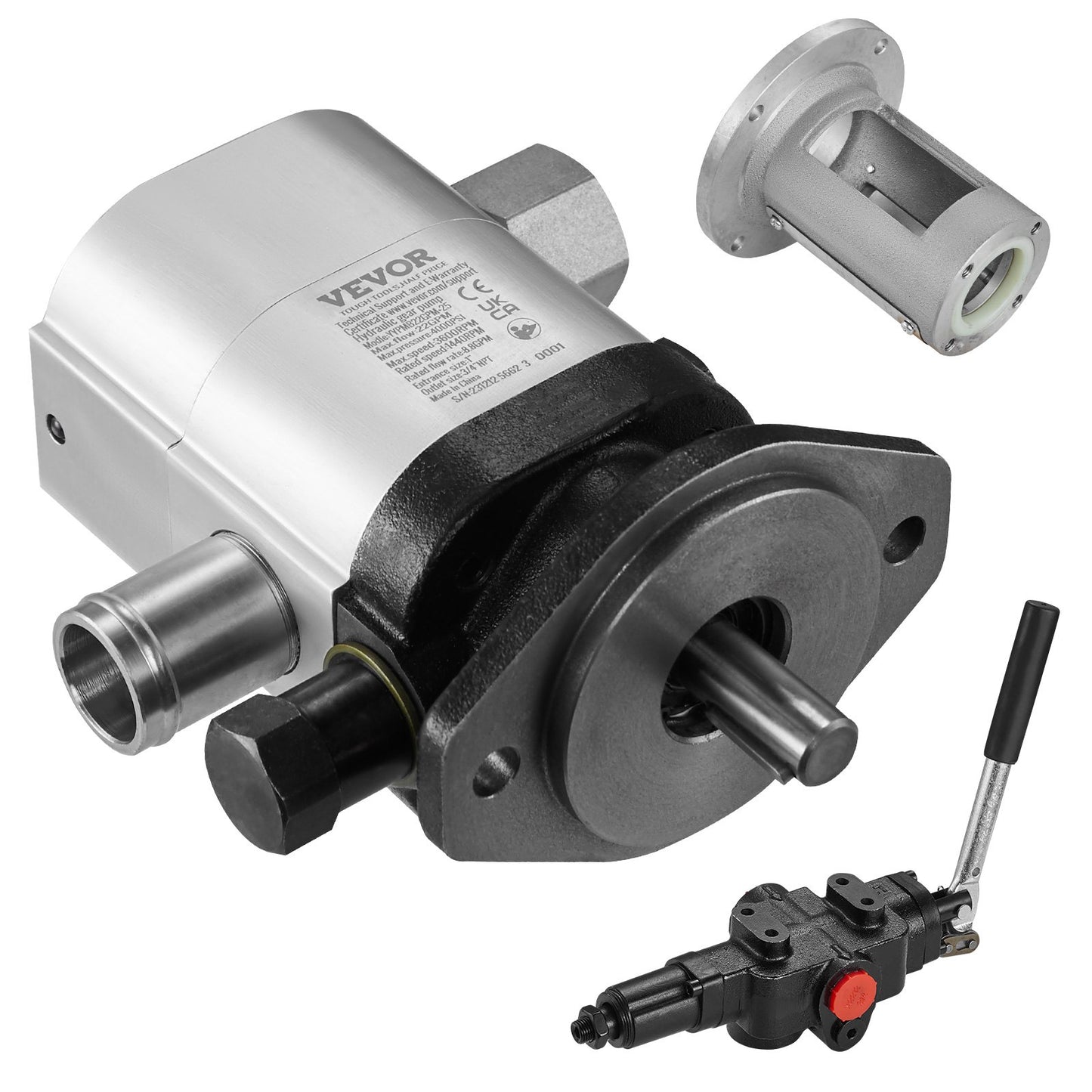 Hydraulic Log Splitter Pump Kit 22 GPM 4000 PSI 2 Stage Aluminum Gear Pump with Valve & Base