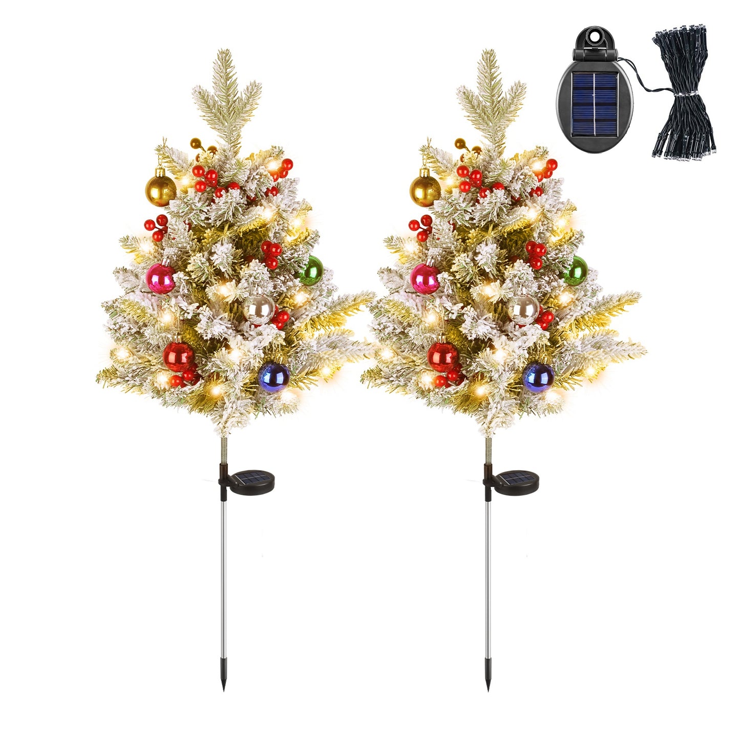 Solar Powered Lighted Christmas Tree Urn Filler with Berries & Decor Balls