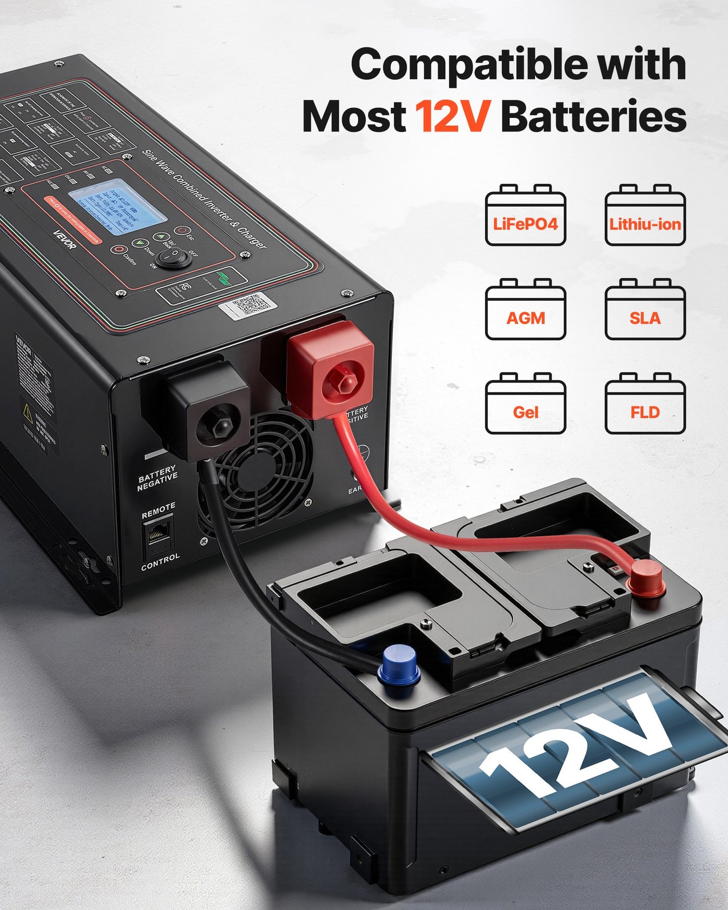 1200W Pure Sine Wave Inverter Charger - DC 12V to AC 120V for RV Camper Home with LCD & Remote