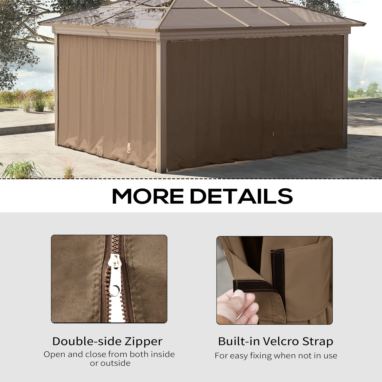 Gazebo Sidewall Set with Hooks & C-Rings - Brown, 9.84' x 9.84'